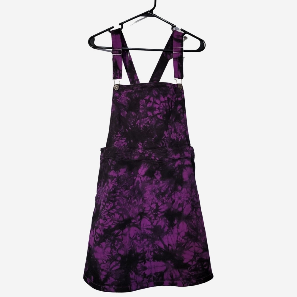 Hot Topic Denim Purple & Black Tie-Dye Overall Mini Dress Size Jr Large